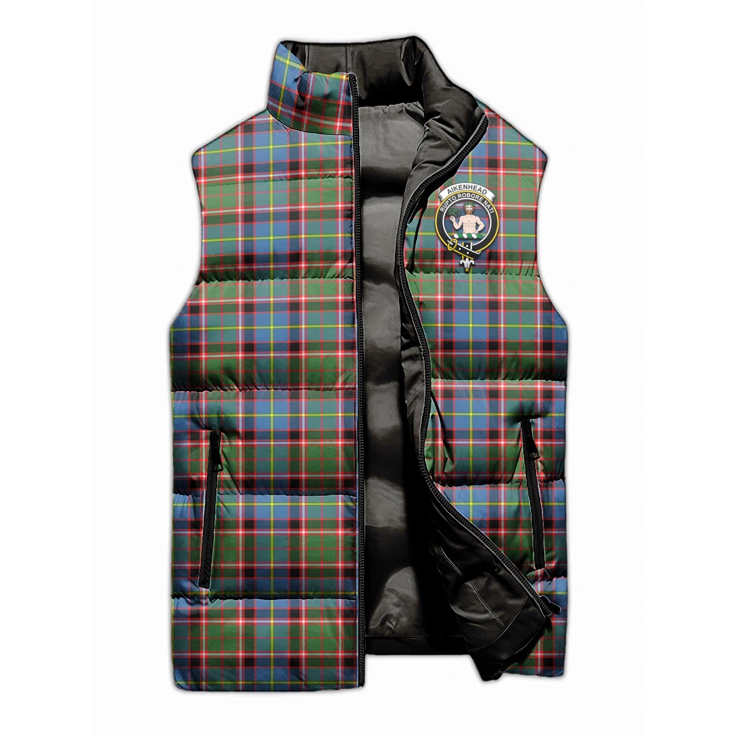 Aikenhead Tartan Sleeveless Puffer Jacket with Family Crest - Tartanvibesclothing