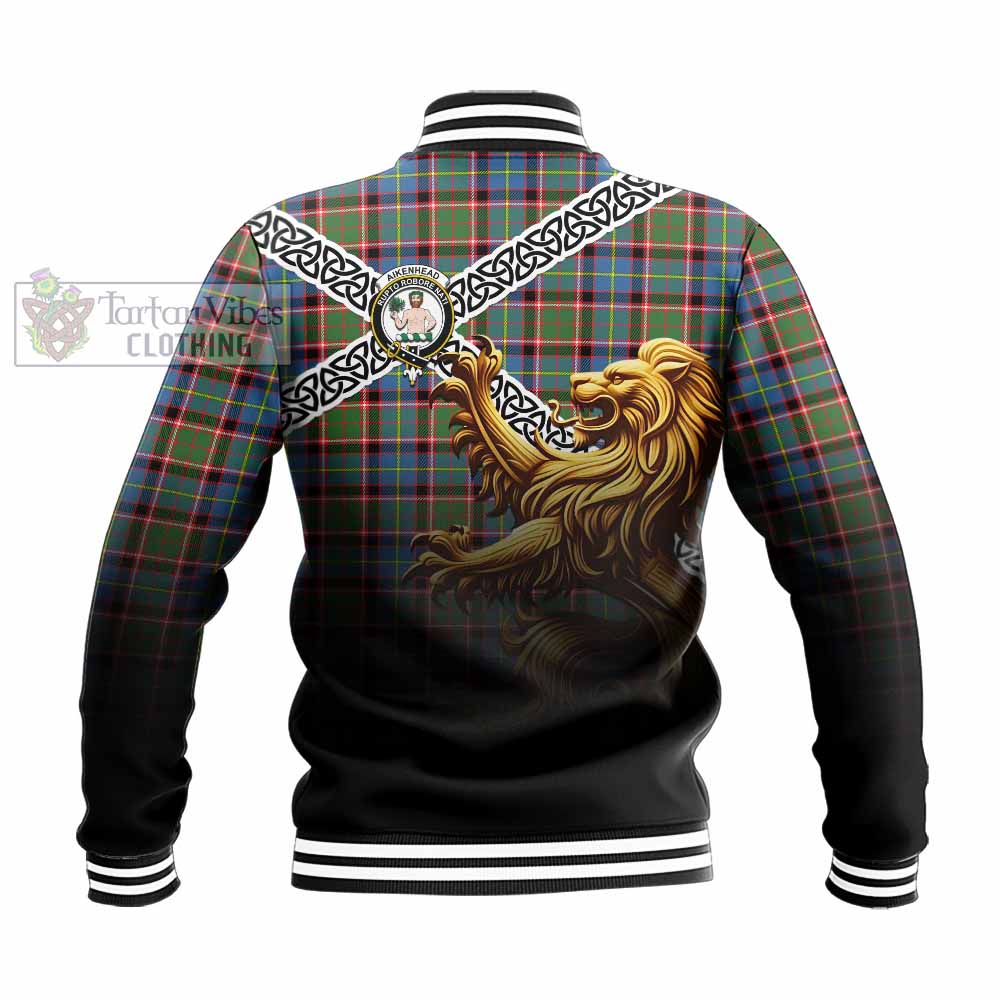Aikenhead Crest Tartan Baseball Jacket with Golden Lion Emblem Celtic Style - Tartan Vibes Clothing