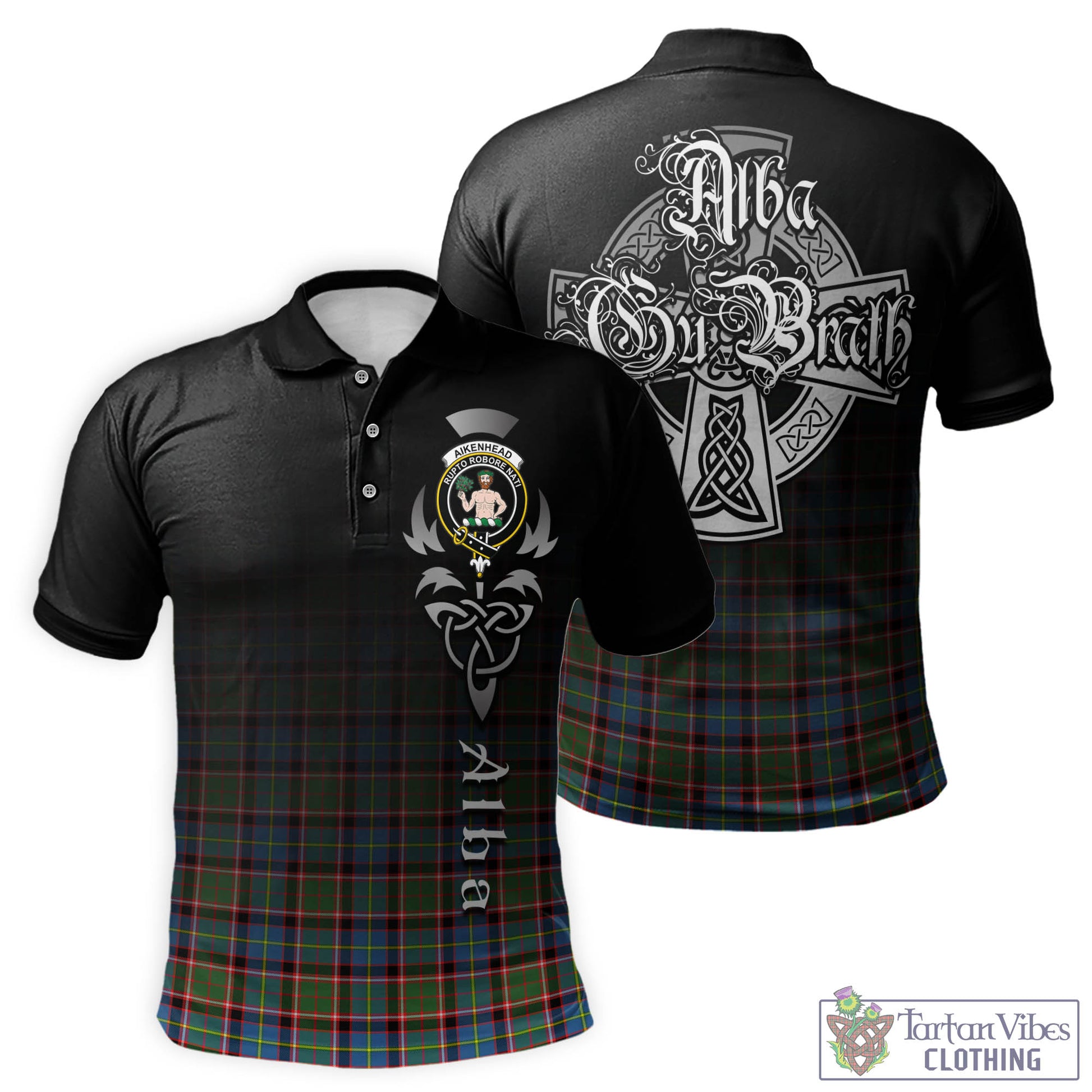 Tartan Vibes Clothing Aikenhead Tartan Polo Shirt Featuring Alba Gu Brath Family Crest Celtic Inspired