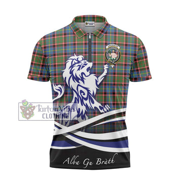 Aikenhead Tartan Zipper Polo Shirt with Alba Gu Brath Regal Lion Emblem - Tartan Vibes Clothing