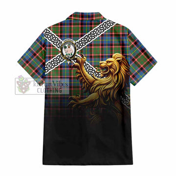 Aikenhead Crest Tartan Hawaiian Shirt with Golden Lion Emblem Celtic Style - Tartan Vibes Clothing
