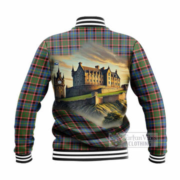 Aikenhead Tartan Family Crest Baseball Jacket with Scottish Ancient Castle Style - Tartan Vibes Clothing