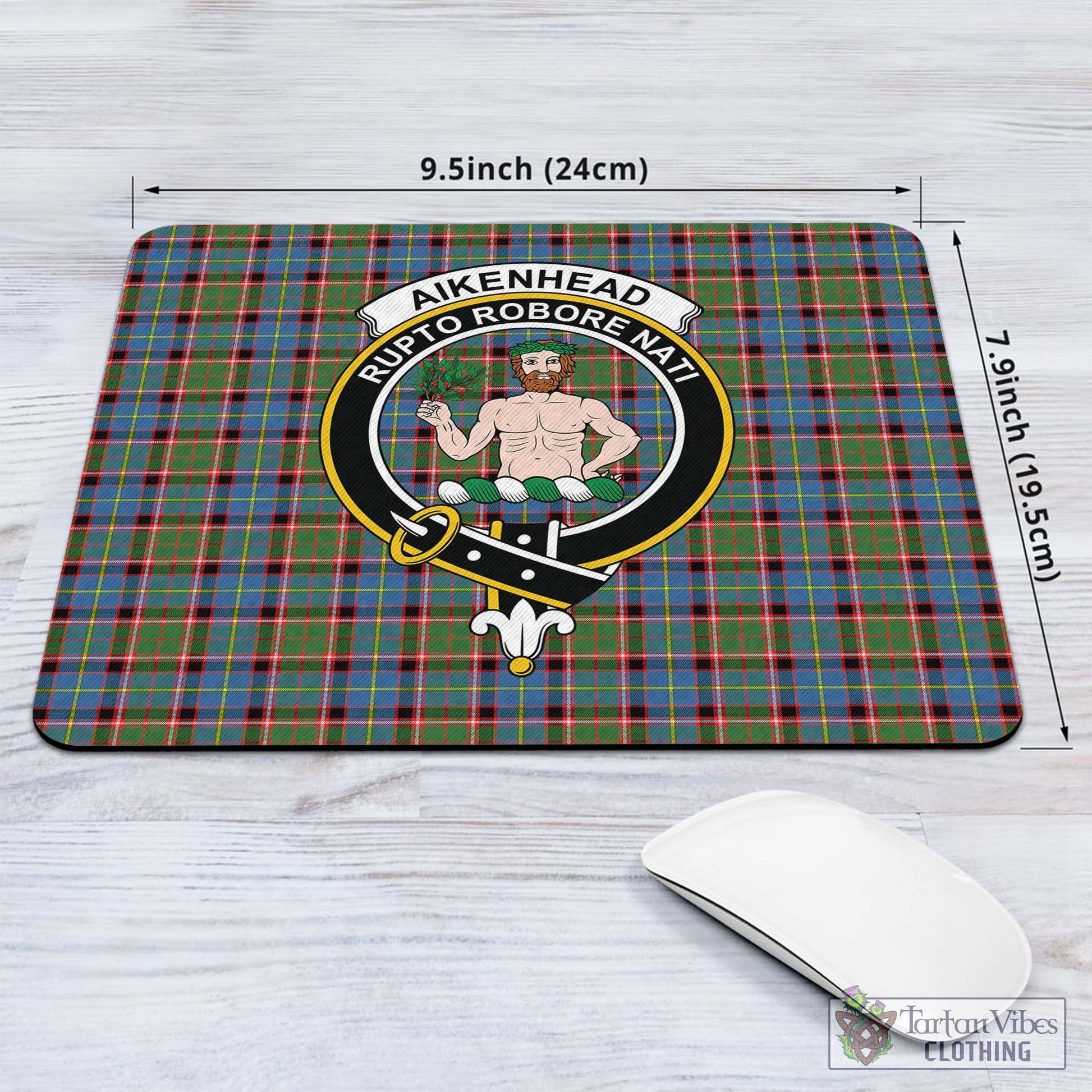 Tartan Vibes Clothing Aikenhead Tartan Mouse Pad with Family Crest