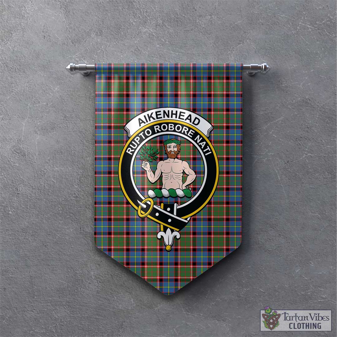 Tartan Vibes Clothing Aikenhead Tartan Gonfalon, Tartan Banner with Family Crest