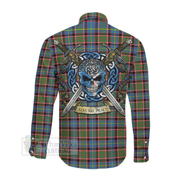 Aikenhead Tartan Long Sleeve Button Shirt with Family Crest Celtic Skull Style Men's Shirt - Tartan Vibes Clothing