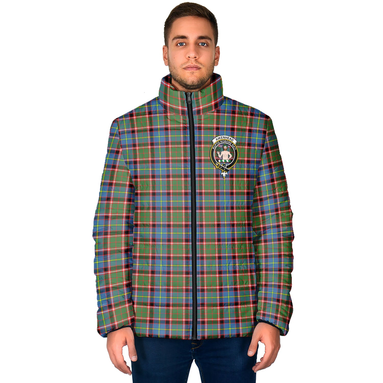 Aikenhead Tartan Padded Jacket with Family Crest - Tartan Vibes Clothing