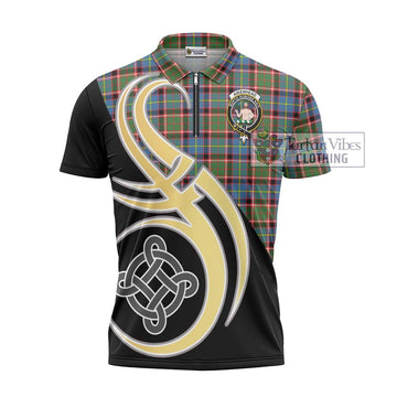 Aikenhead Tartan Zipper Polo Shirt with Family Crest and Celtic Symbol Style - Tartan Vibes Clothing