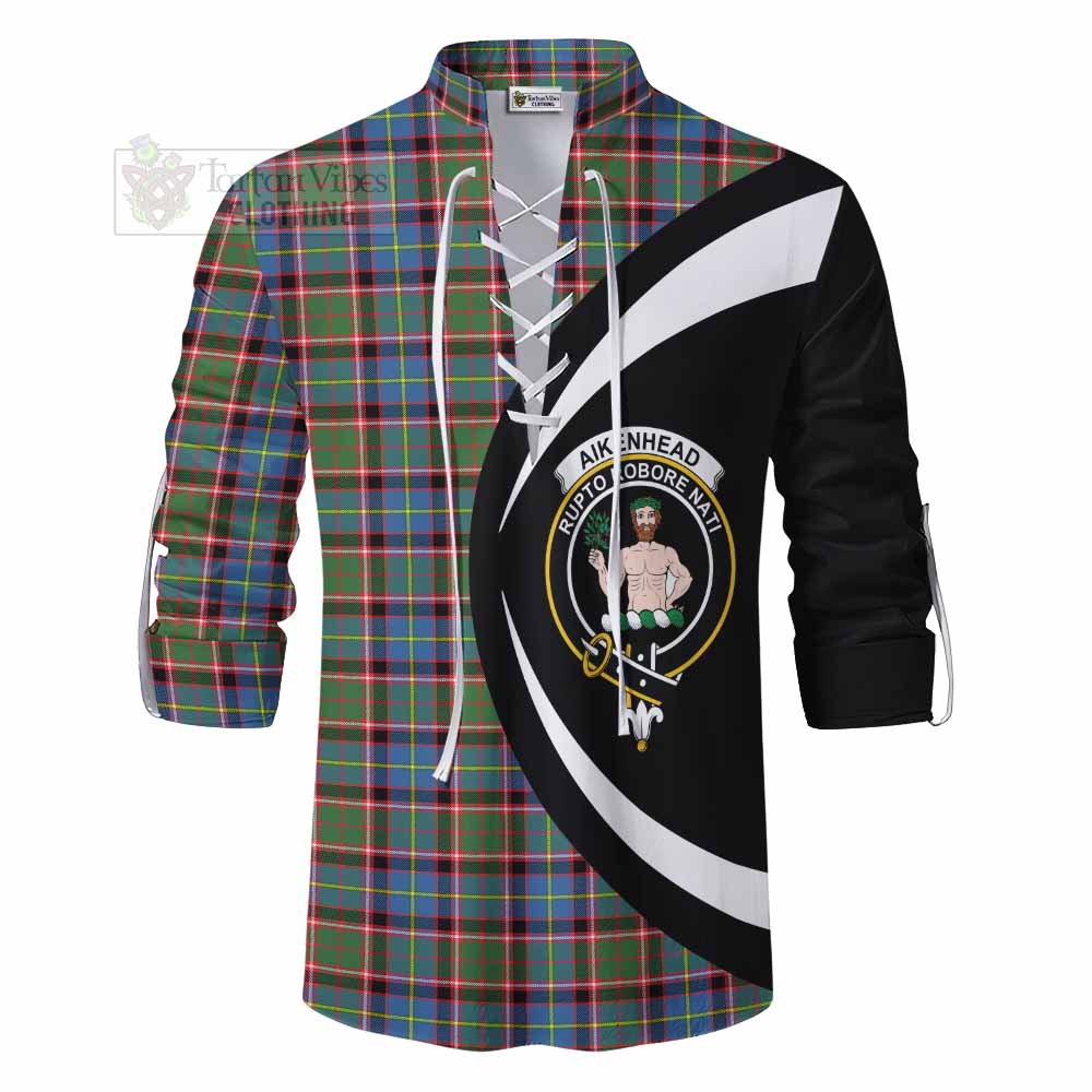 Aikenhead Tartan Ghillie Kilt Shirt with Family Crest Circle Style - Tartan Vibes Clothing