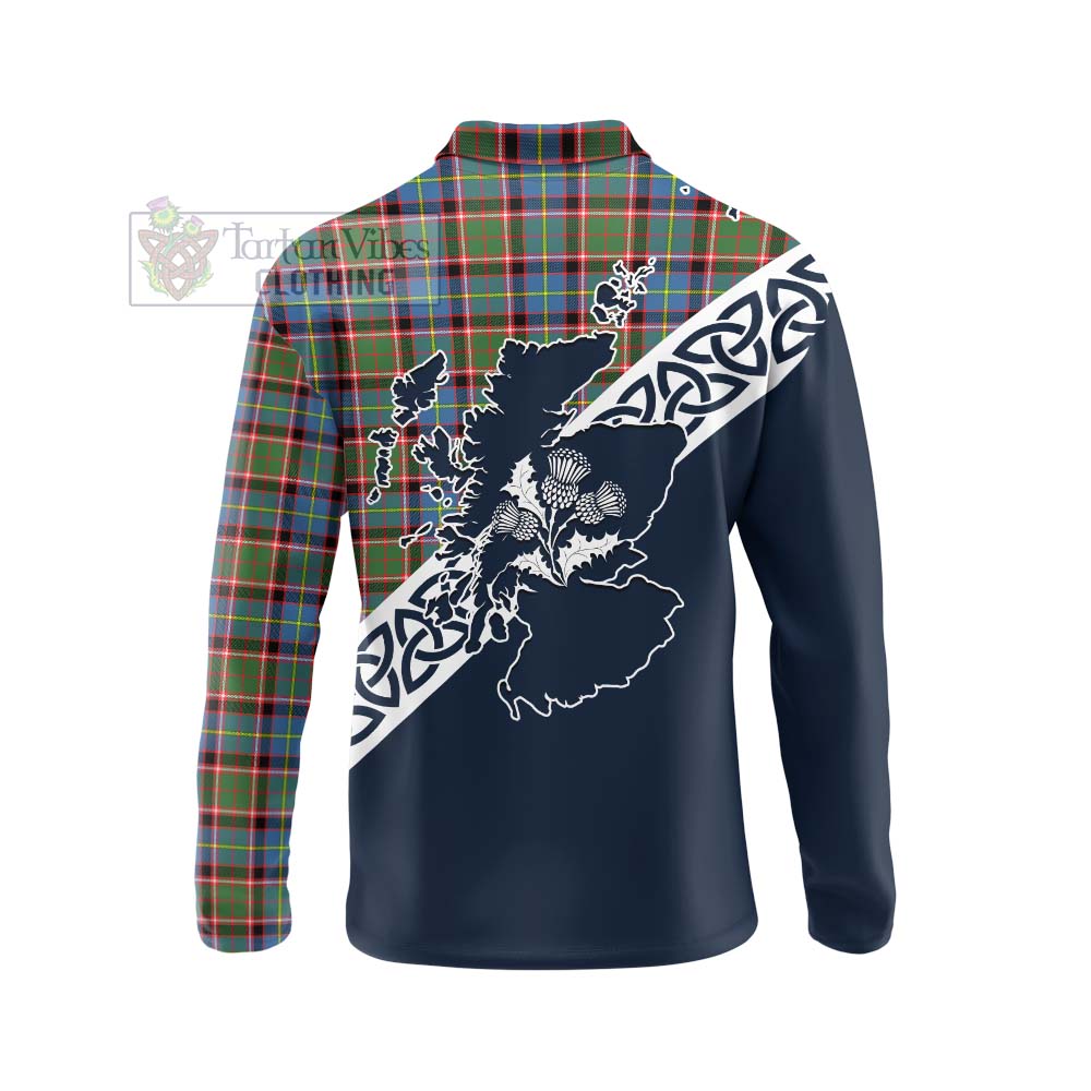 Aikenhead Tartan Long Sleeve Polo Shirt Featuring Thistle and Scotland Map - Tartan Vibes Clothing