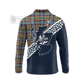 Aikenhead Tartan Long Sleeve Polo Shirt Featuring Thistle and Scotland Map - Tartan Vibes Clothing