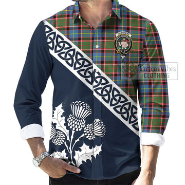Aikenhead Tartan Long Sleeve Button Shirt Featuring Thistle and Scotland Map Men's Shirt - Tartan Vibes Clothing