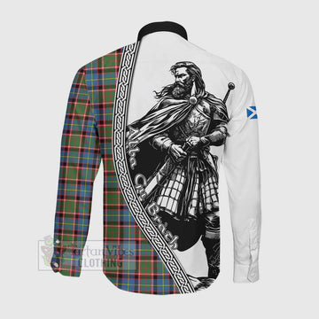 Aikenhead Tartan Clan Crest Long Sleeve Button Shirt with Highlander Warrior Celtic Style Men's Shirt - Tartan Vibes Clothing