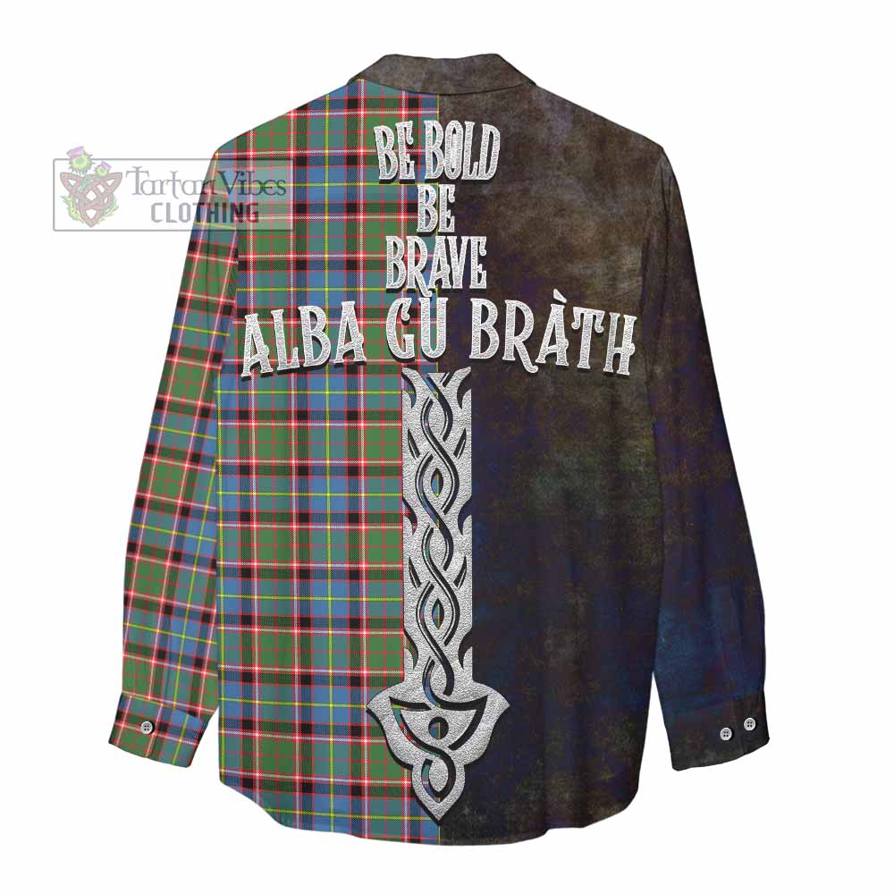 Tartan Vibes Clothing Aikenhead Tartan Family Crest Women's Casual Shirt Alba Gu Brath Be Brave Lion Ancient Style