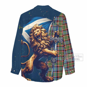 Aikenhead Tartan Family Crest Women's Casual Shirt with Scottish Majestic Lion - Tartan Vibes Clothing