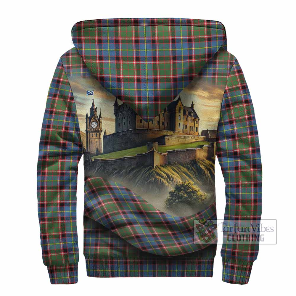Aikenhead Tartan Family Crest Sherpa Hoodie with Scottish Ancient Castle Style - Tartan Vibes Clothing