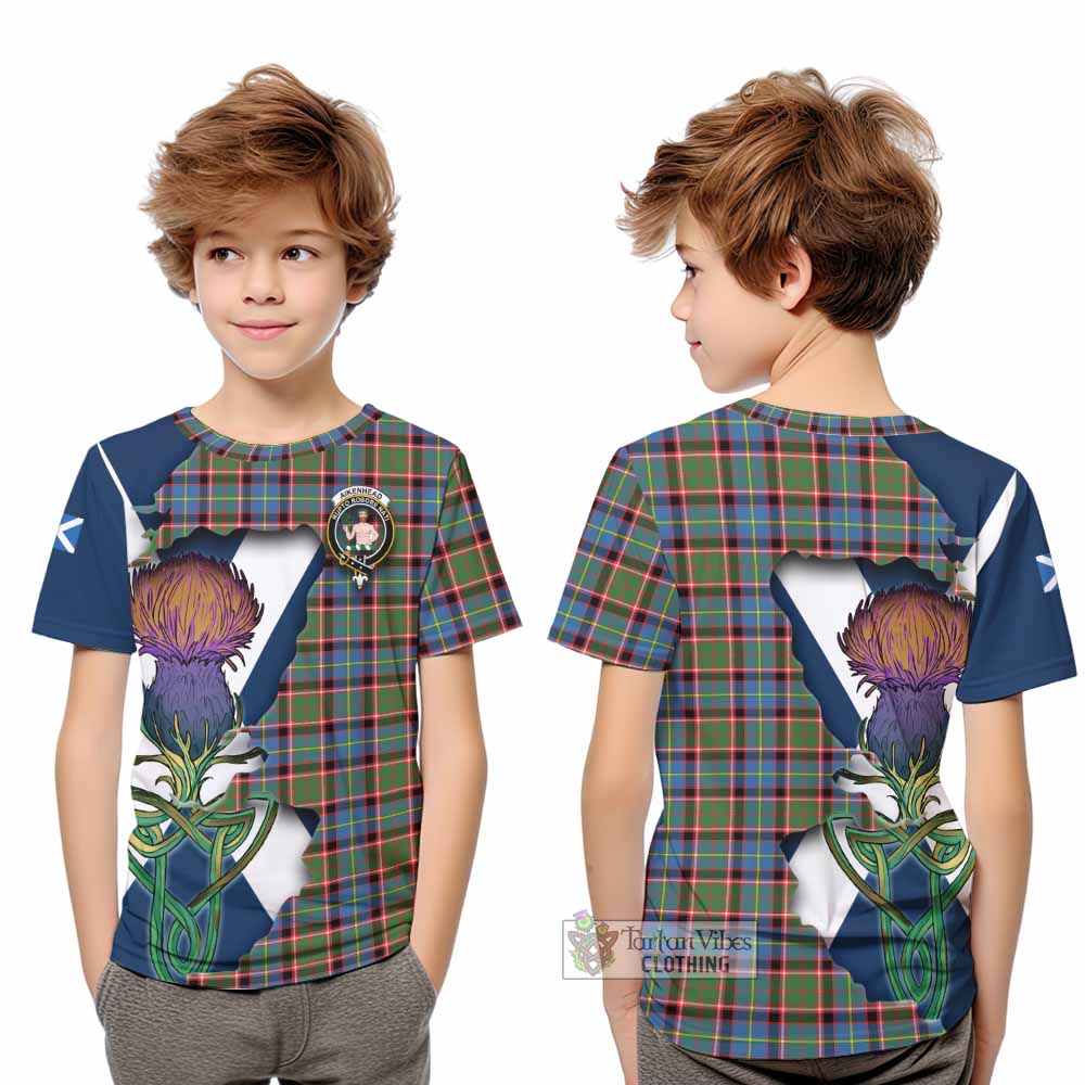 Tartan Vibes Clothing Aikenhead Tartan Family Crest Kid T-Shirt Scottish Thistle Celtic Inspired