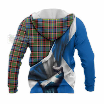 Tartan Vibes Clothing Aikenhead Tartan Knitted Hoodie with Family Crest Scotland Patriotic Style