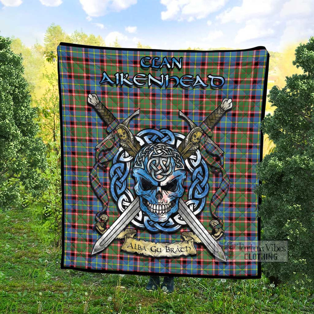 Aikenhead Tartan Quilt with Celtic Skull Alba Gu Brath Style - Tartan Vibes Clothing