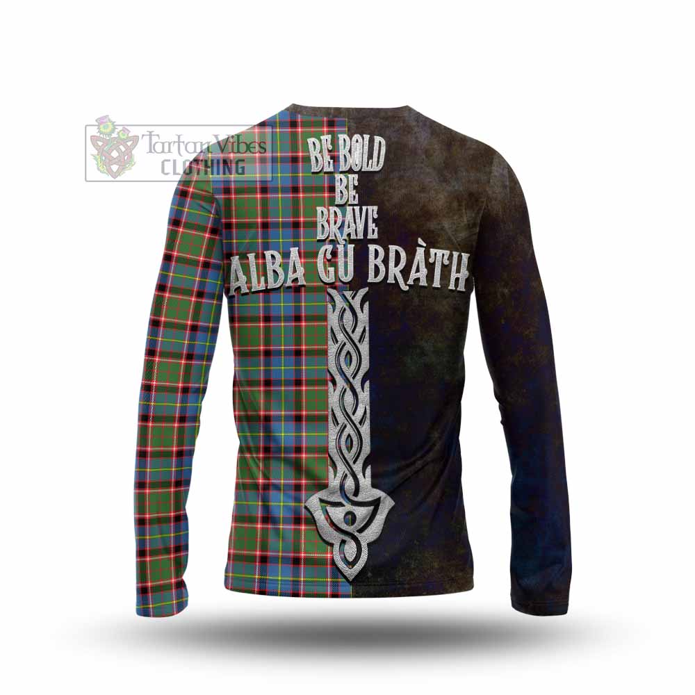 Tartan Vibes Clothing Aikenhead Tartan Family Crest Long Sleeve T-Shirt Alba Gu Brath Be Brave Lion Ancient Style