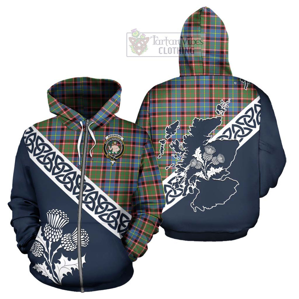 Aikenhead Tartan Hoodie Featuring Thistle and Scotland Map - Tartan Vibes Clothing