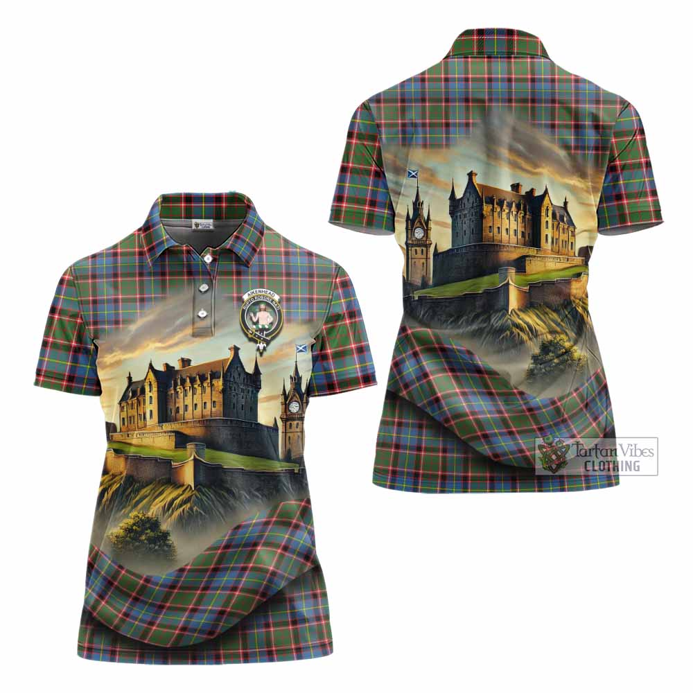 Aikenhead Tartan Family Crest Women's Polo Shirt with Scottish Ancient Castle Style - Tartan Vibes Clothing