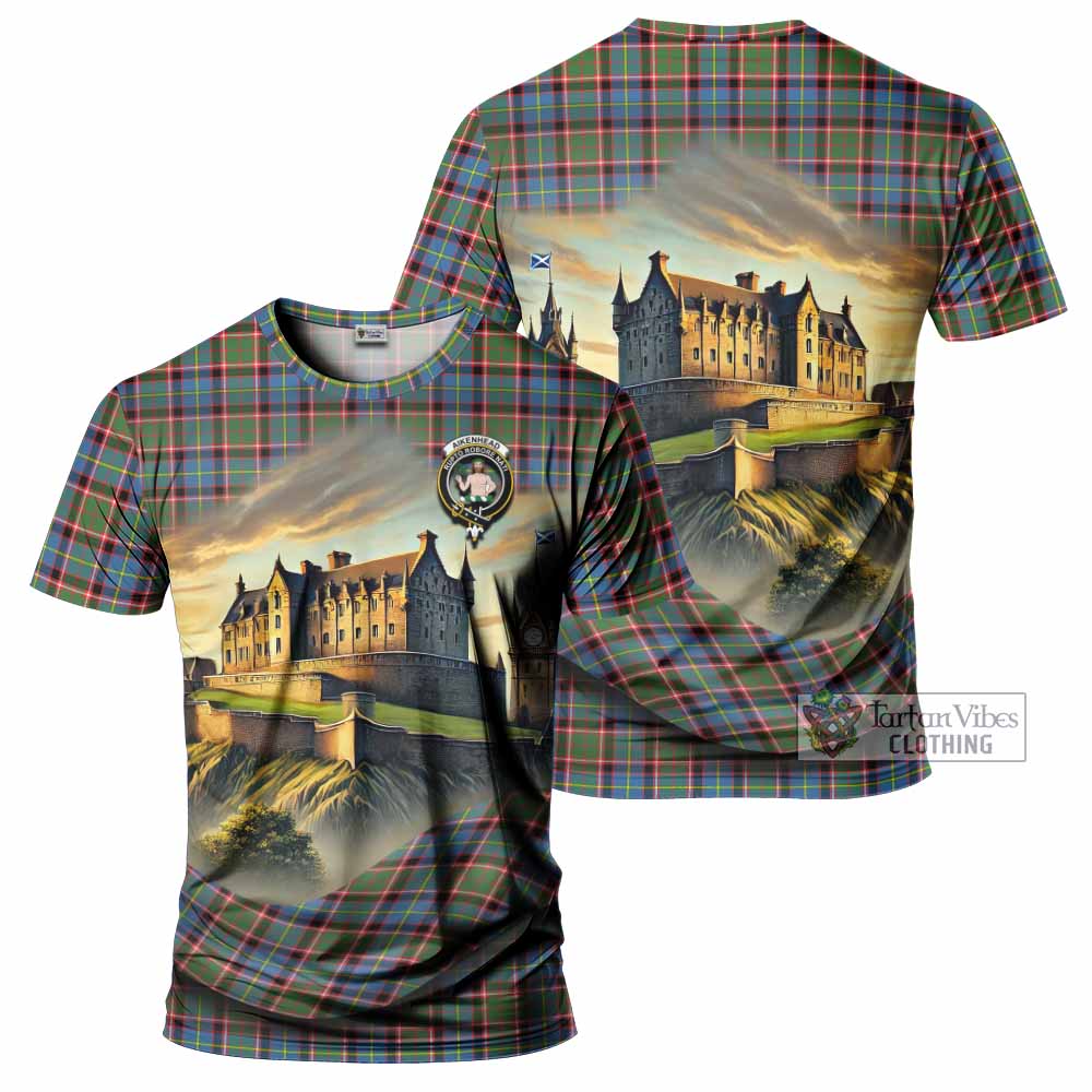 Aikenhead Tartan Family Crest T-Shirt with Scottish Ancient Castle Style - Tartan Vibes Clothing