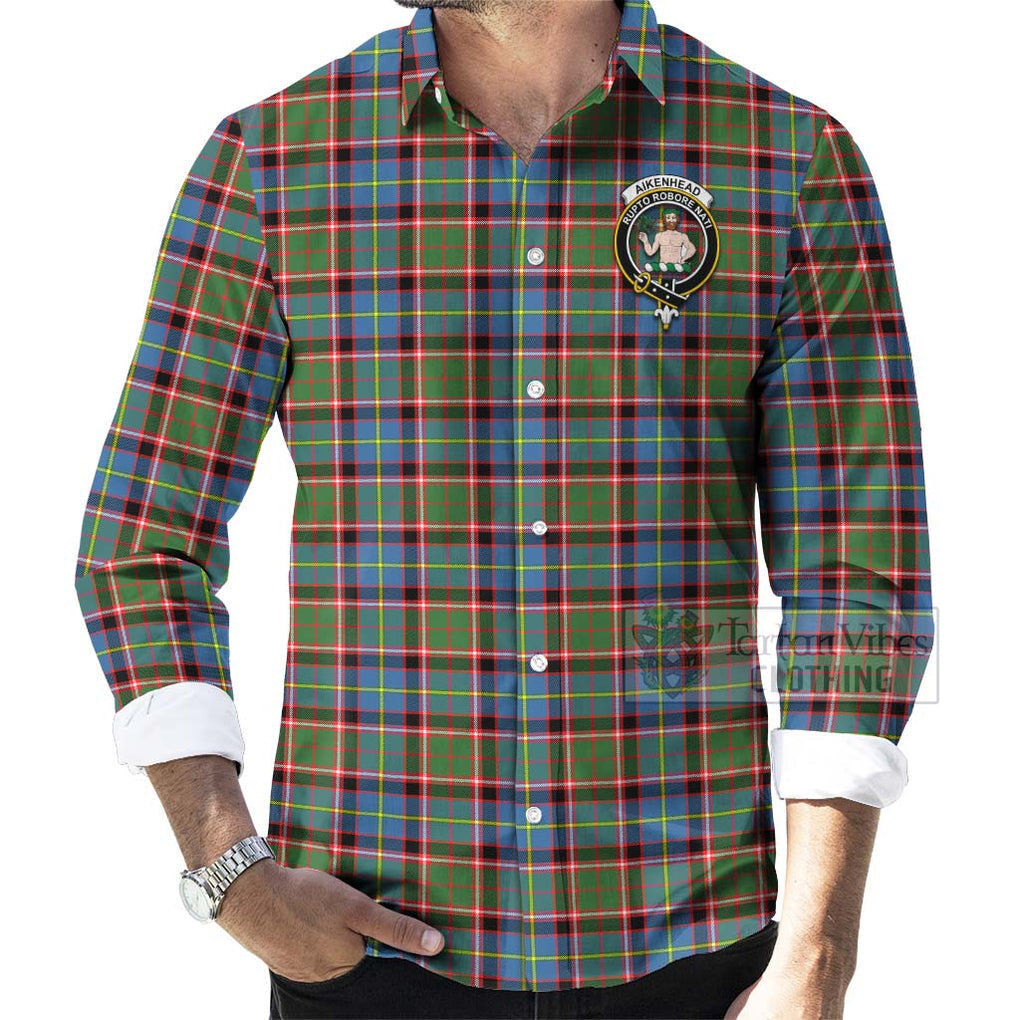 Aikenhead Tartan Long Sleeve Button Shirt with Family Crest Celtic Skull Style - Tartan Vibes Clothing