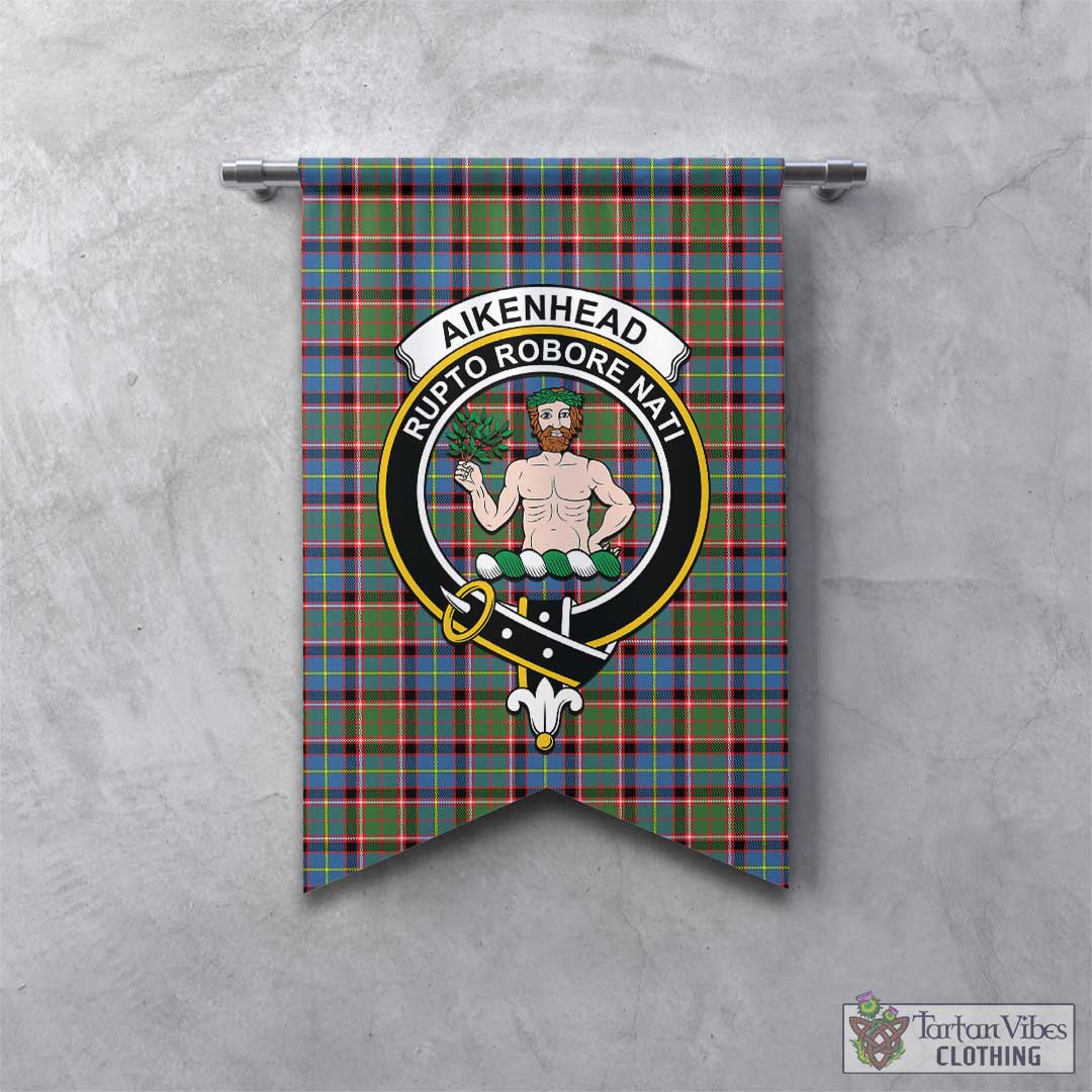 Tartan Vibes Clothing Aikenhead Tartan Gonfalon, Tartan Banner with Family Crest