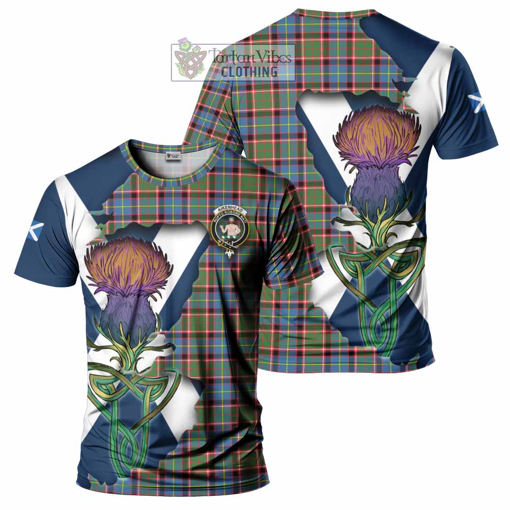 Tartan Vibes Clothing Aikenhead Tartan Family Crest T-Shirt Scottish Thistle Celtic Inspired