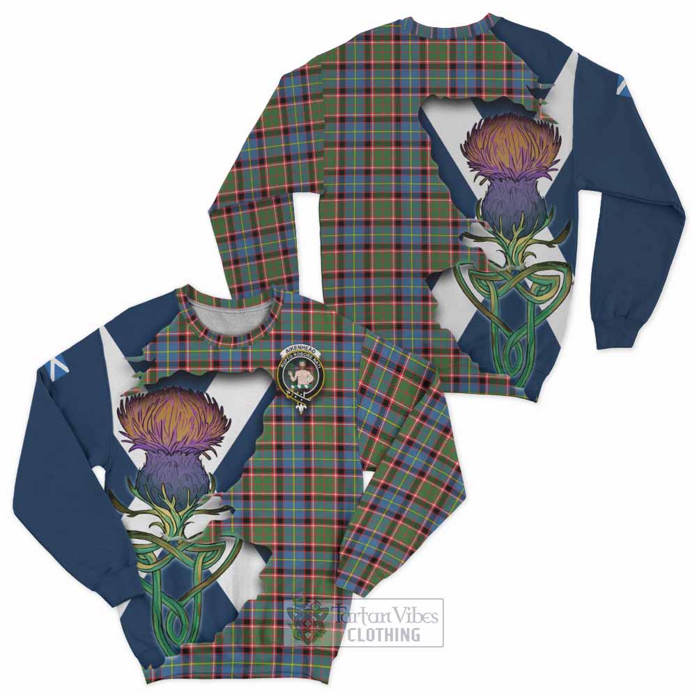 Tartan Vibes Clothing Aikenhead Tartan Family Crest Sweatshirt Scottish Thistle Celtic Inspired