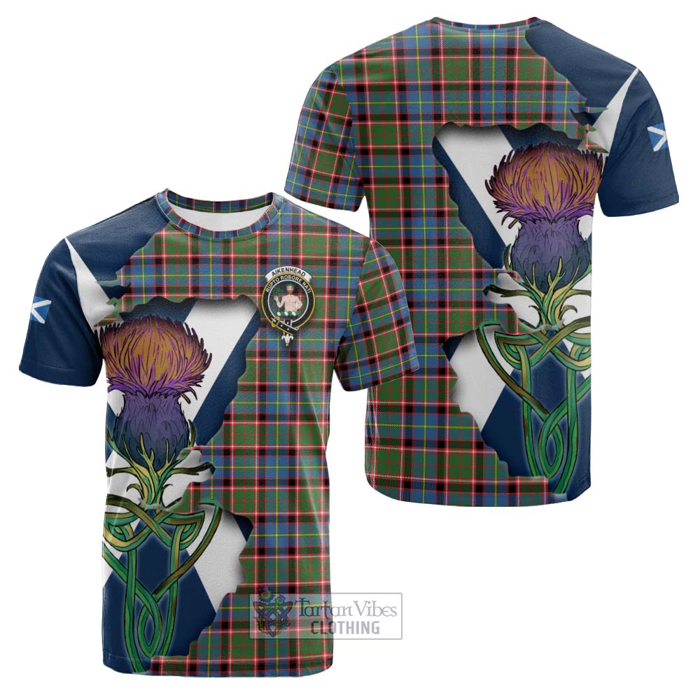 Tartan Vibes Clothing Aikenhead Tartan Family Crest Cotton T-shirt Scottish Thistle Celtic Inspired