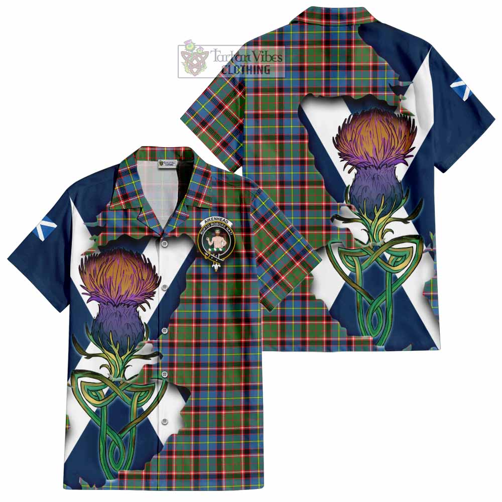 Tartan Vibes Clothing Aikenhead Tartan Family Crest Short Sleeve Button Shirt Scottish Thistle Celtic Inspired