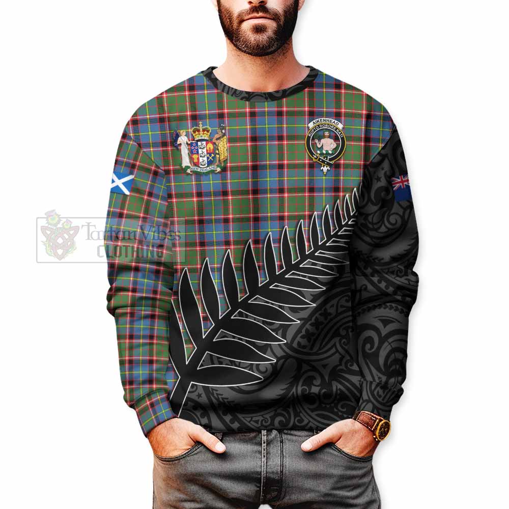 Aikenhead Crest Tartan Sweatshirt with New Zealand Silver Fern Half Style - Tartan Vibes Clothing
