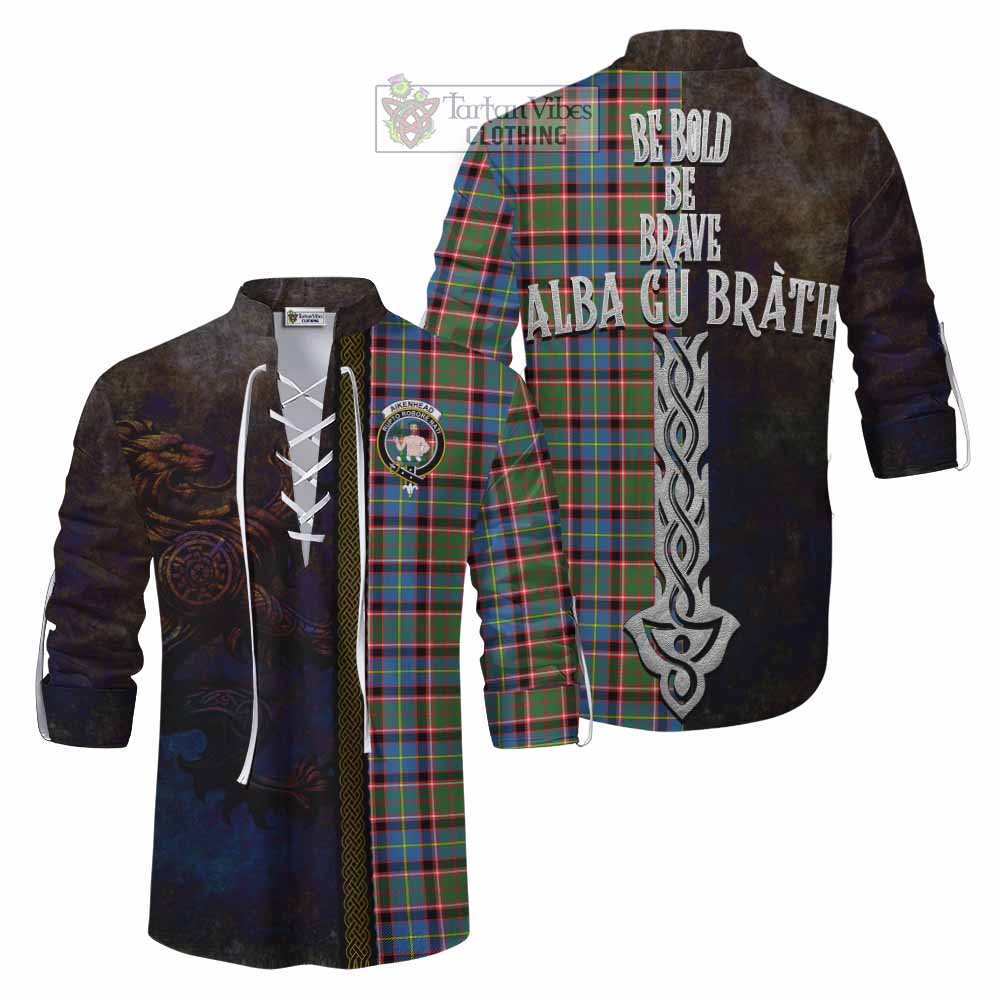 Tartan Vibes Clothing Aikenhead Tartan Family Crest Ghillie Kilt Shirt Alba Gu Brath Be Brave Lion Ancient Style