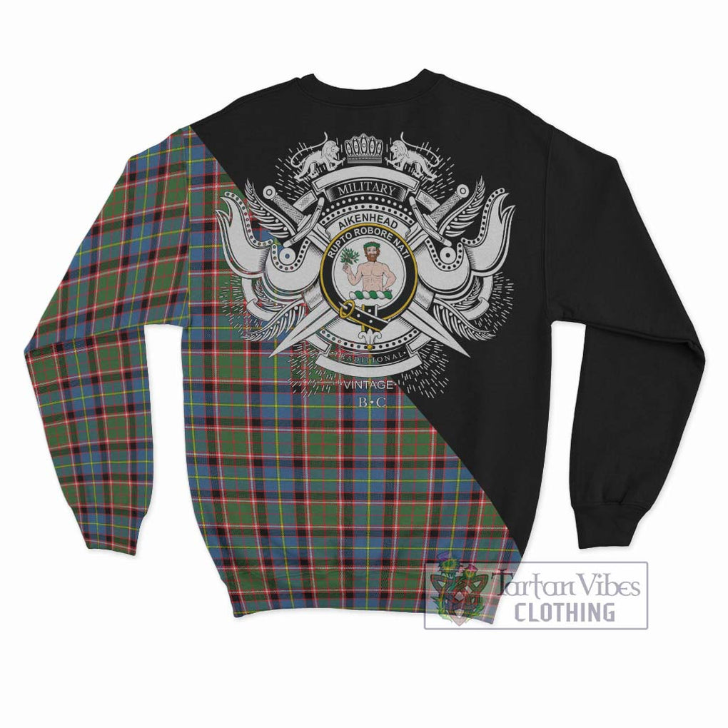 Aikenhead Tartan Sweatshirt with Family Crest and Military Logo Style - Tartan Vibes Clothing