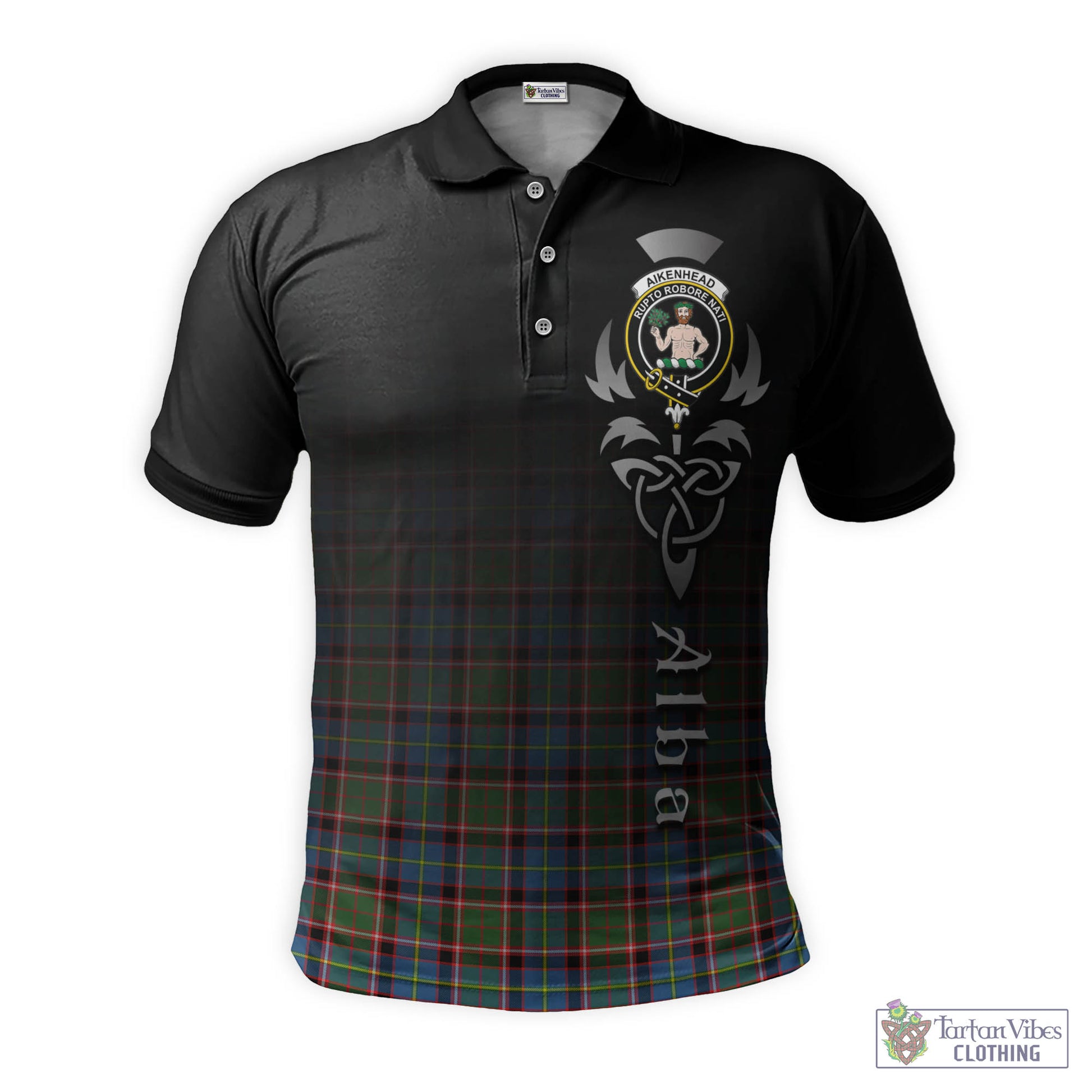Tartan Vibes Clothing Aikenhead Tartan Polo Shirt Featuring Alba Gu Brath Family Crest Celtic Inspired