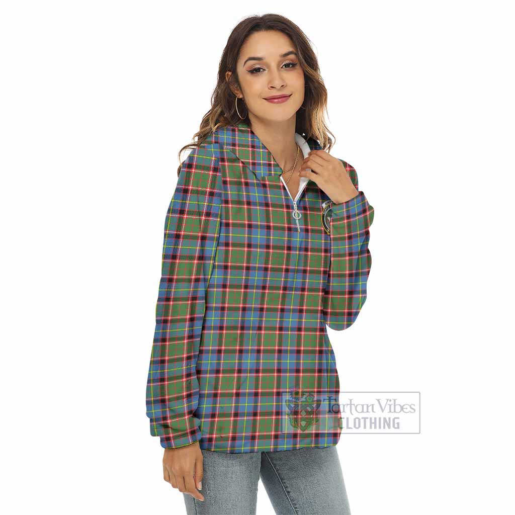 Tartan Vibes Clothing Aikenhead Tartan Crest Women's Borg  Half Zip Fleece Hoodie