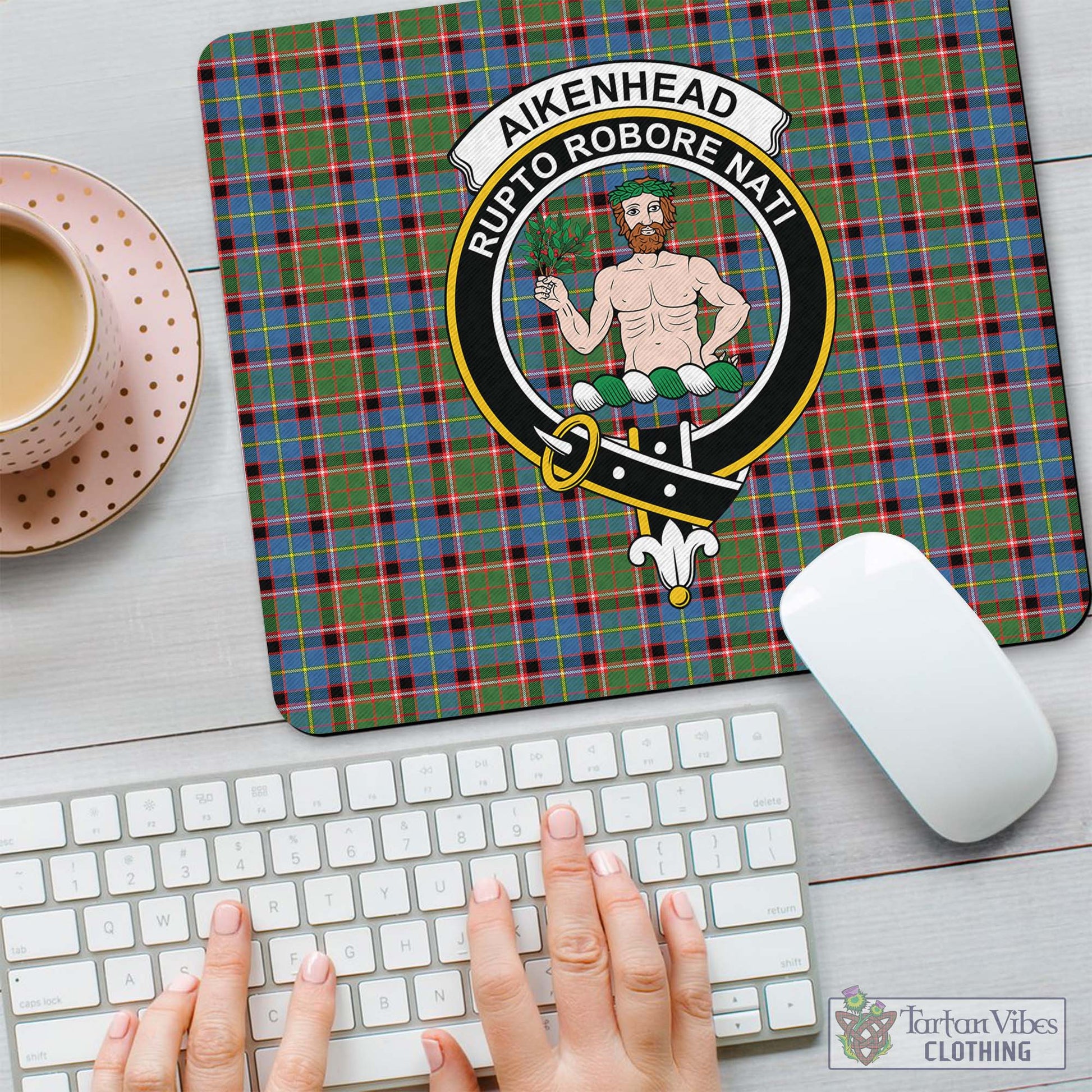 Tartan Vibes Clothing Aikenhead Tartan Mouse Pad with Family Crest