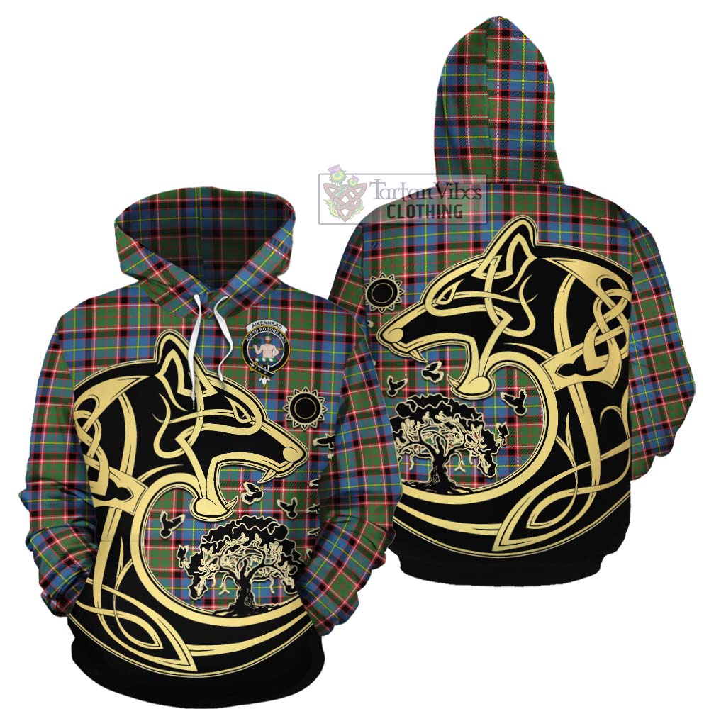 Aikenhead Tartan Cotton Hoodie with Family Crest Celtic Wolf Style Zip Hoodie - Tartan Vibes Clothing
