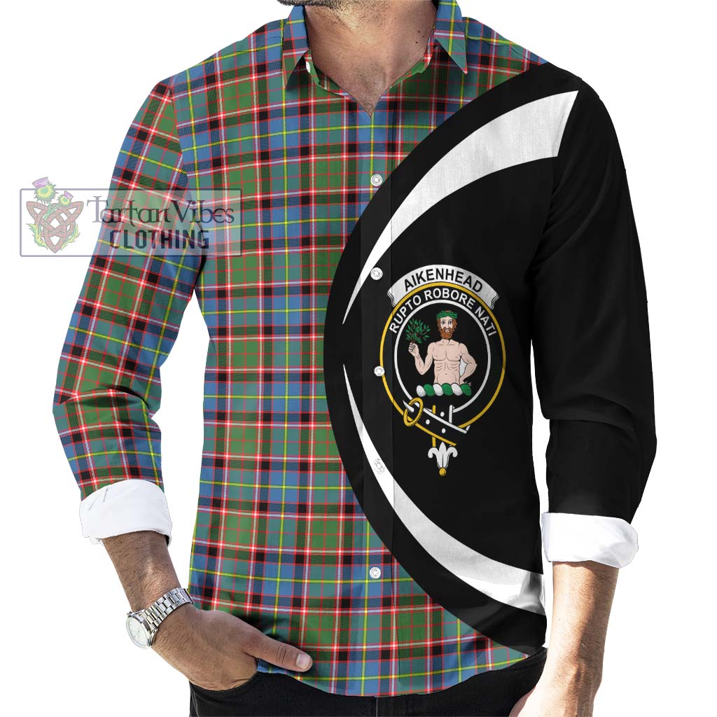 Aikenhead Tartan Long Sleeve Button Up with Family Crest Circle Style - Tartan Vibes Clothing