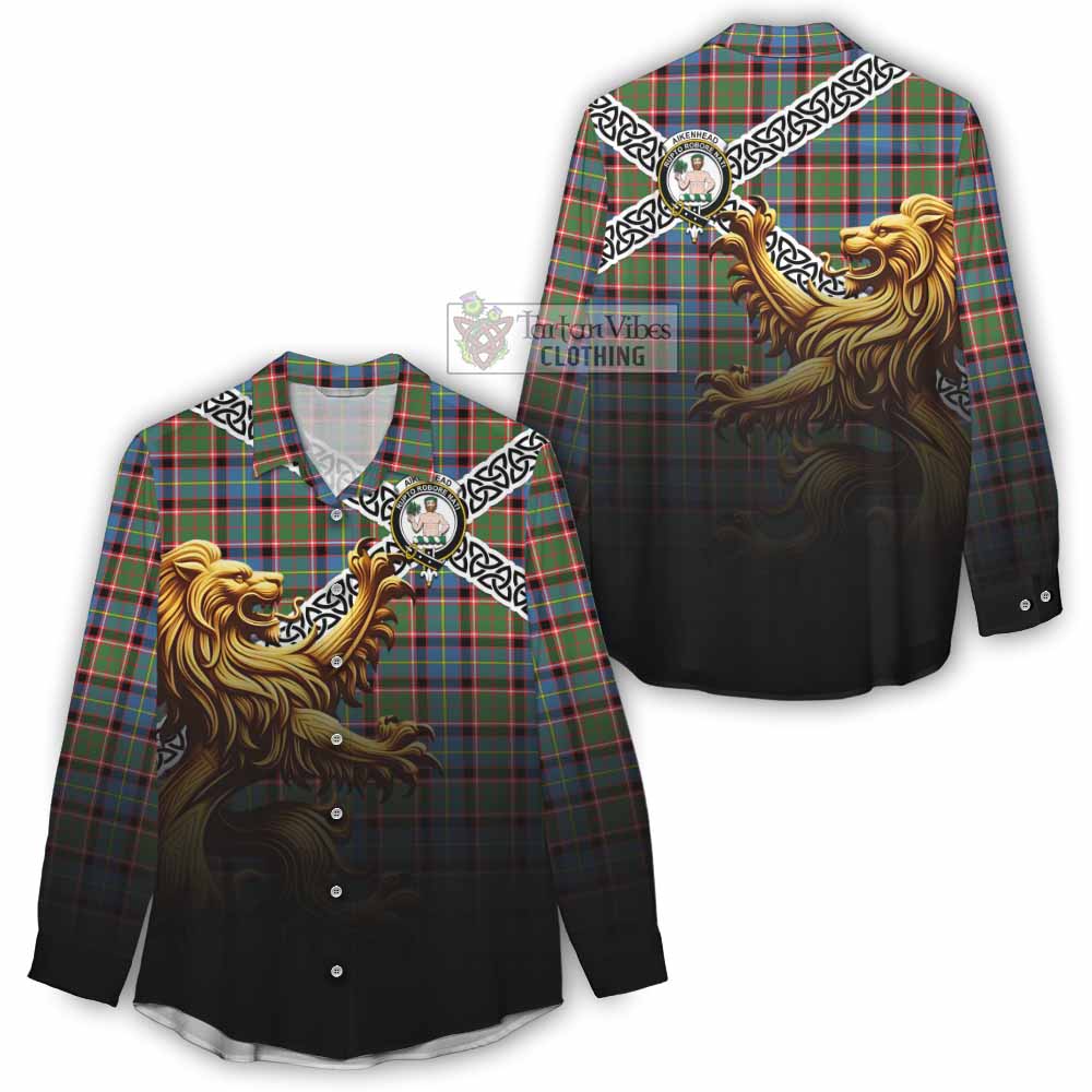 Aikenhead Crest Tartan Women's Casual Shirt with Golden Lion Emblem Celtic Style - Tartan Vibes Clothing