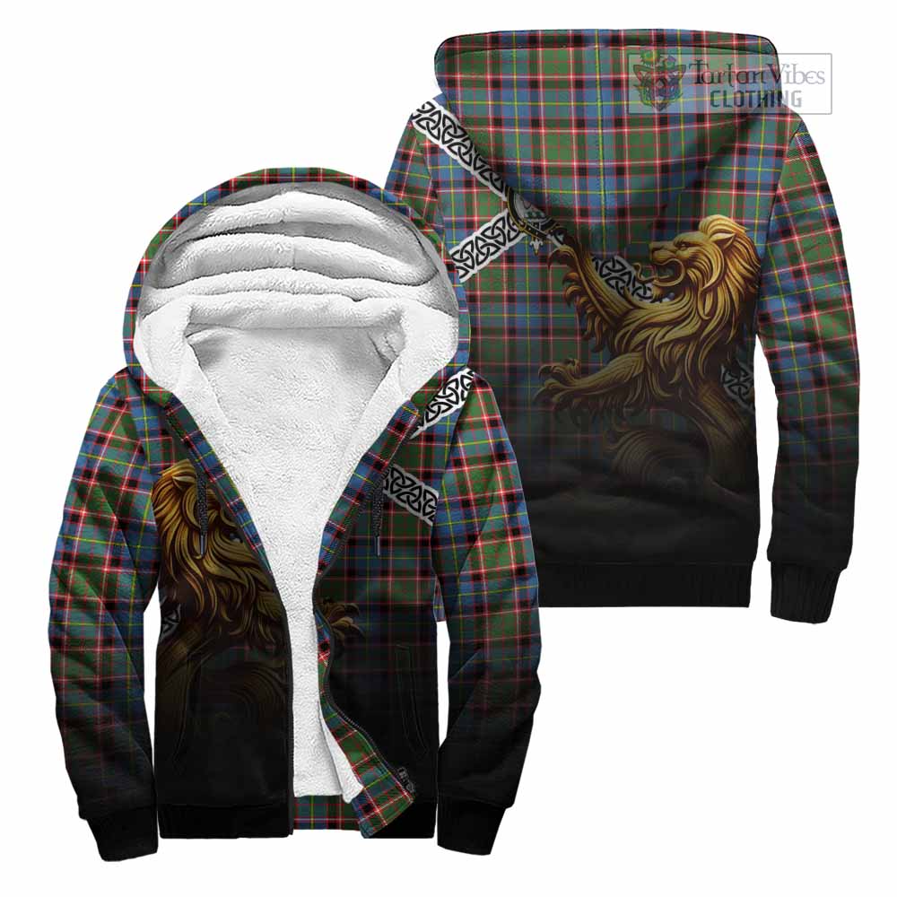 Aikenhead Crest Tartan Sherpa Hoodie with Golden Lion Emblem Celtic Style Unisex - Tartan Vibes Clothing