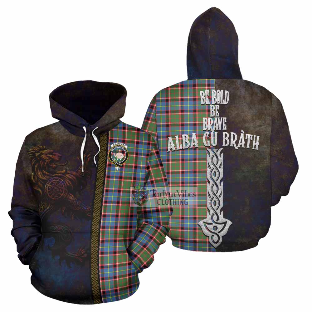 Tartan Vibes Clothing Aikenhead Tartan Family Crest Hoodie Alba Gu Brath Be Brave Lion Ancient Style