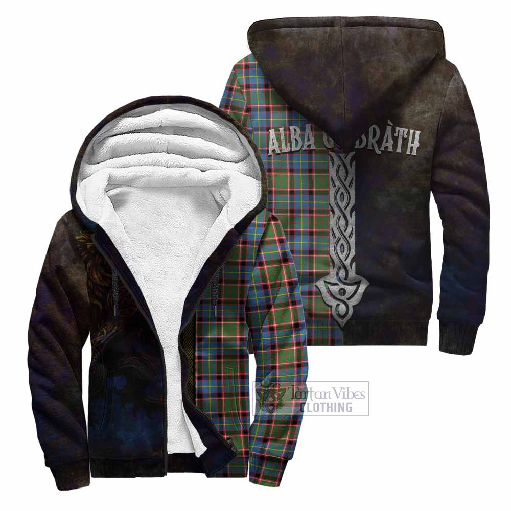 Tartan Vibes Clothing Aikenhead Tartan Family Crest Sherpa Hoodie Alba Gu Brath Be Brave Lion Ancient Style