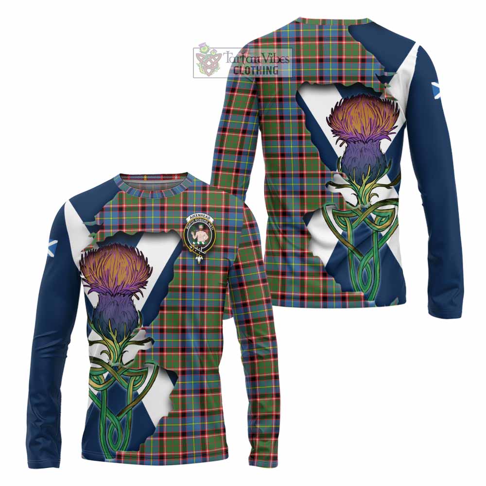 Tartan Vibes Clothing Aikenhead Tartan Family Crest Long Sleeve T-Shirt Scottish Thistle Celtic Inspired