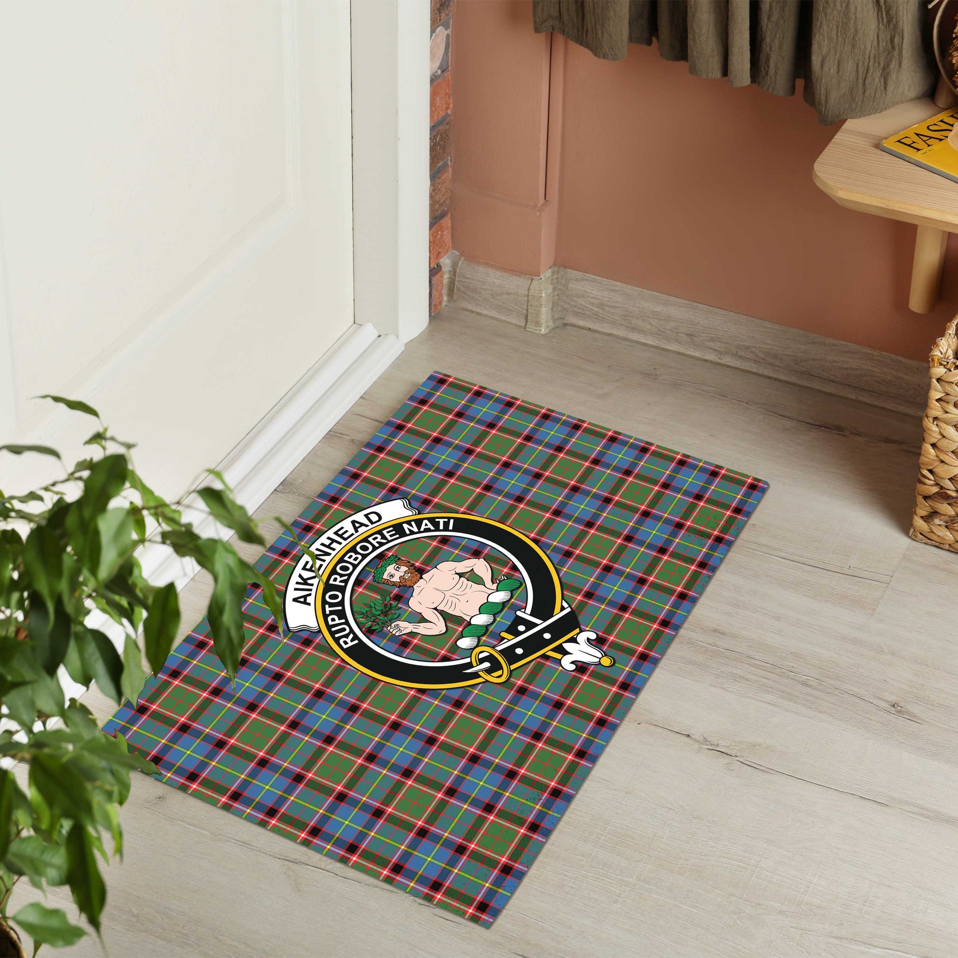 Aikenhead Tartan Door Mat with Family Crest - Tartanvibesclothing