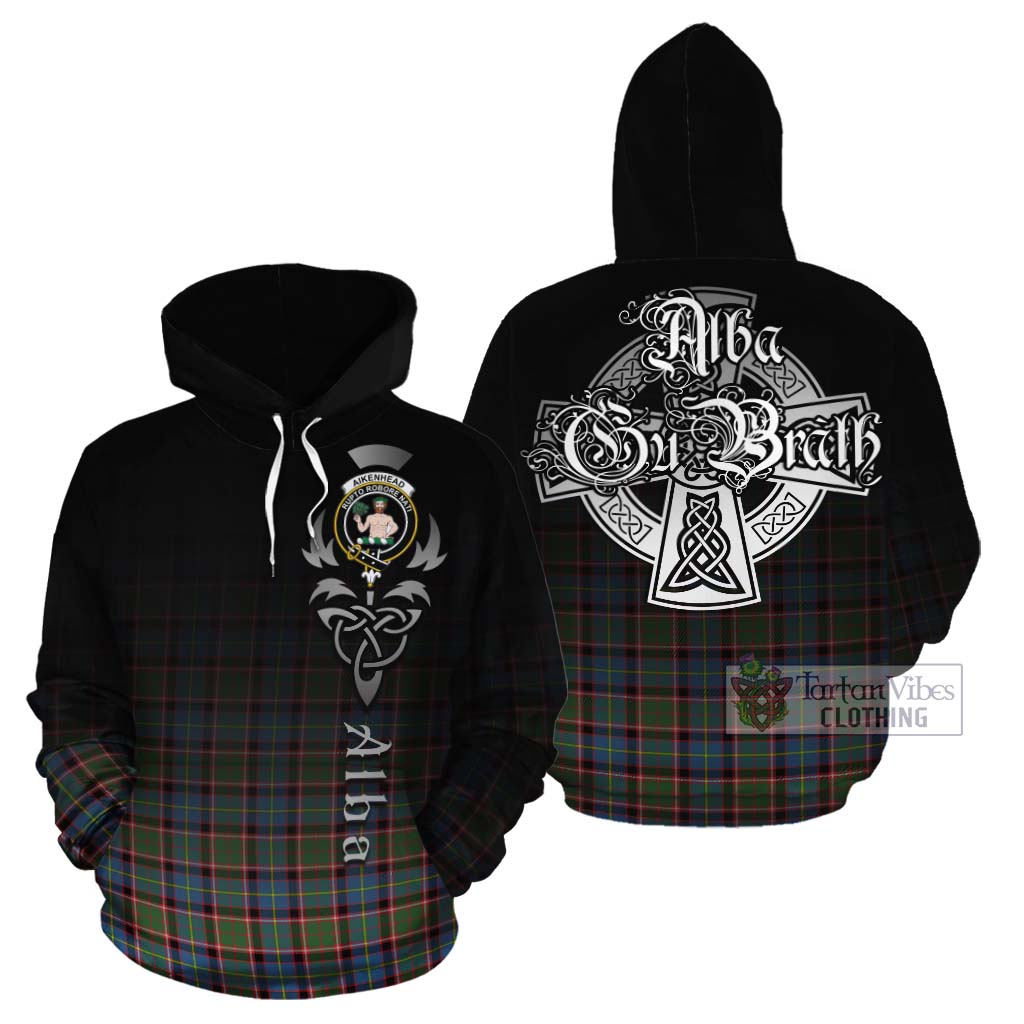 Tartan Vibes Clothing Aikenhead Tartan Cotton Hoodie Featuring Alba Gu Brath Family Crest Celtic Inspired