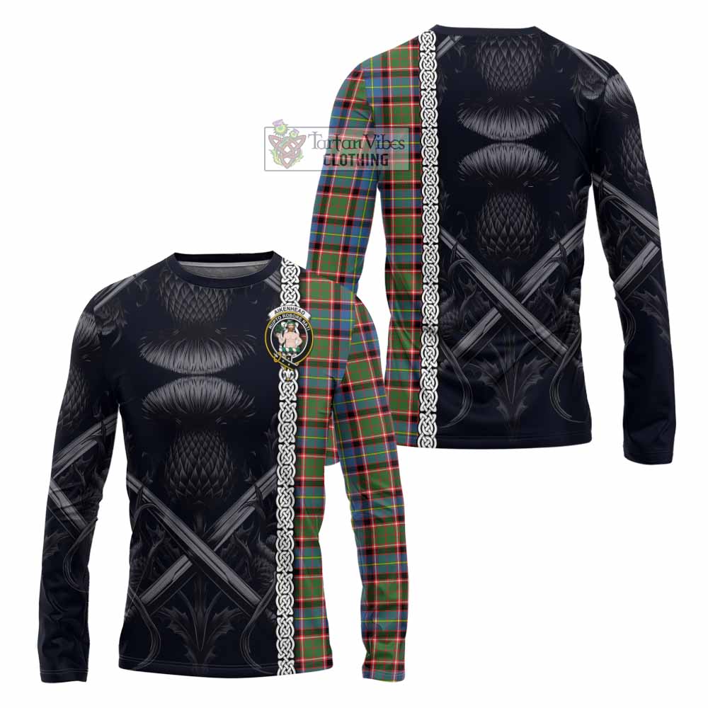 Aikenhead Tartan Long Sleeve T-Shirt with Family Crest Cross Sword Thistle Celtic Vibes - Tartan Vibes Clothing