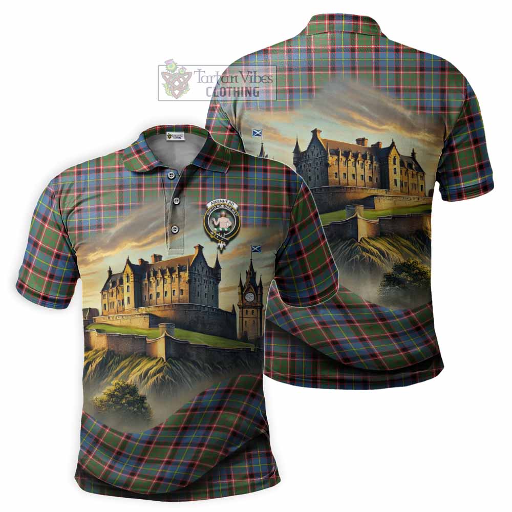 Aikenhead Tartan Family Crest Polo Shirt with Scottish Ancient Castle Style - Tartan Vibes Clothing