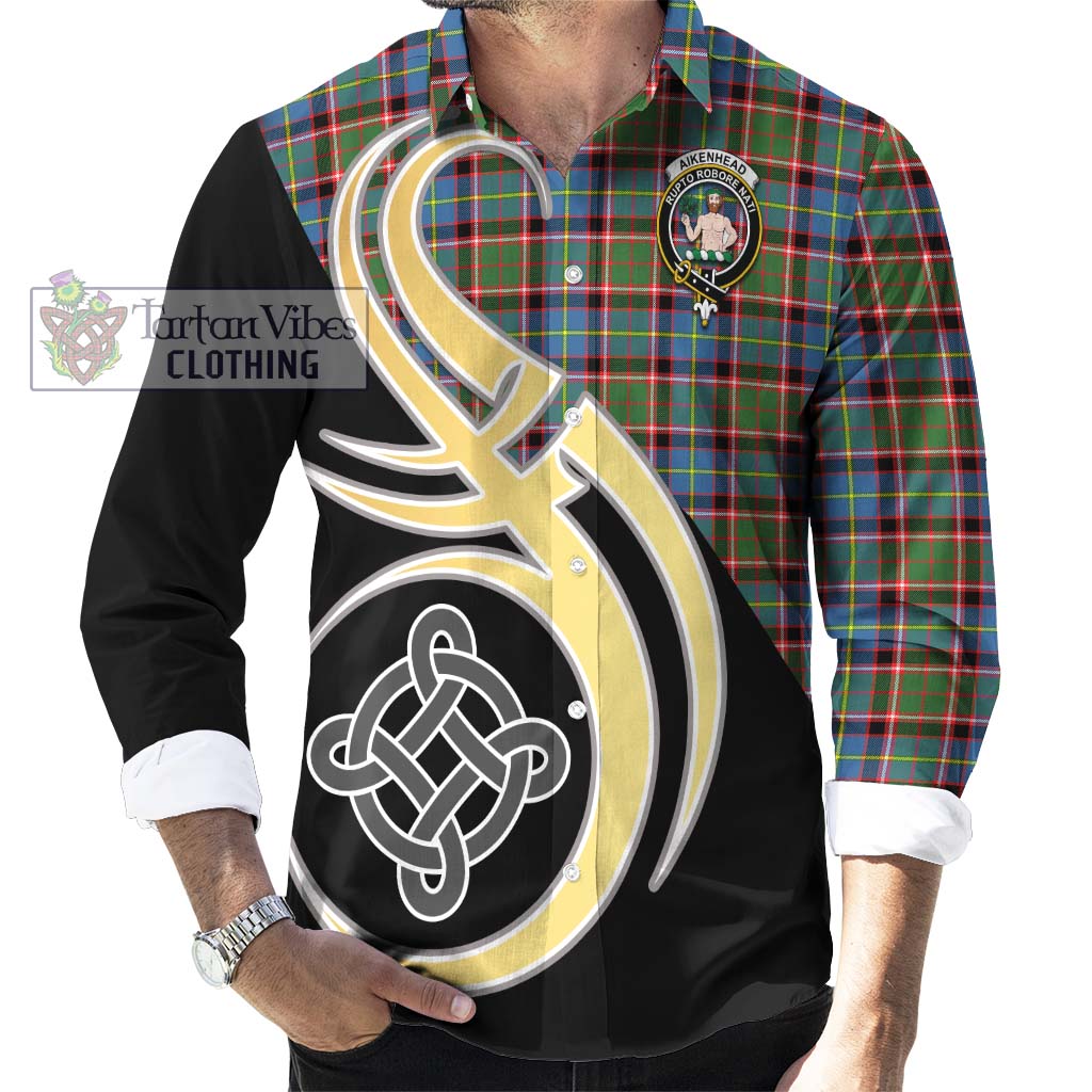 Aikenhead Tartan Long Sleeve Button Shirt with Family Crest and Celtic Symbol Style - Tartan Vibes Clothing